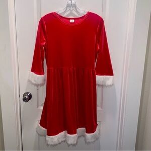 Santa Style Christmas Dress Red Velour White Faux Fur Trim